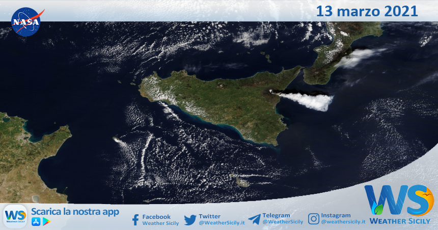 Sicilia: immagine satellitare Nasa di sabato 13 marzo 2021