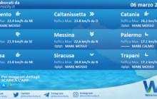 Sicilia: condizioni meteo-marine previste per sabato 06 marzo 2021