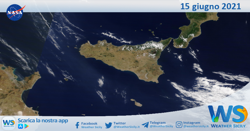 Sicilia: immagine satellitare Nasa di martedì 15 giugno 2021
