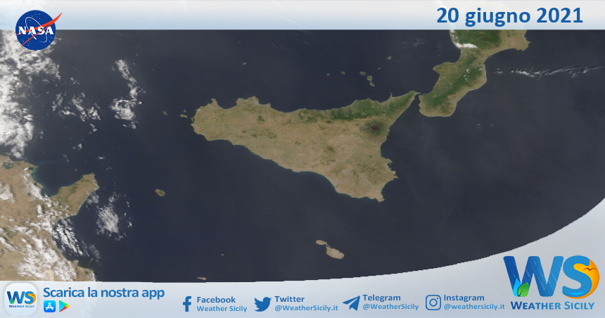 Sicilia: immagine satellitare Nasa di domenica 20 giugno 2021