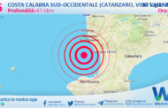 Sicilia: scossa di terremoto magnitudo 2.6 nei pressi di Costa Calabra sud-occidentale (Catanzaro, Vibo Valentia, Reggio di Calabria)