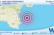 Sicilia: scossa di terremoto magnitudo 2.7 nel Mar Ionio Meridionale (MARE)