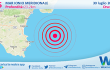 Sicilia: scossa di terremoto magnitudo 2.5 nel Mar Ionio Meridionale (MARE)