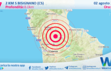 Sicilia: scossa di terremoto magnitudo 2.7 nei pressi di Bisignano (CS)