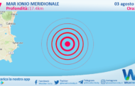 Sicilia: scossa di terremoto magnitudo 2.7 nel Mar Ionio Meridionale (MARE)