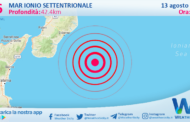 Sicilia: scossa di terremoto magnitudo 2.6 nel Mar Ionio Settentrionale (MARE)