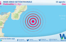 Sicilia: scossa di terremoto magnitudo 2.6 nel Mar Ionio Settentrionale (MARE)