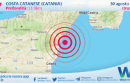 Sicilia: scossa di terremoto magnitudo 2.7 nei pressi di Costa Catanese (Catania)