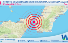 Sicilia: scossa di terremoto magnitudo 2.9 nei pressi di Stretto di Messina (Reggio di Calabria, Messina)