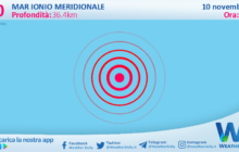 Sicilia: scossa di terremoto magnitudo 3.0 nel Mar Ionio Meridionale (MARE)