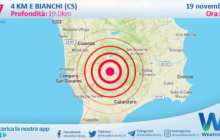 Sicilia: scossa di terremoto magnitudo 3.7 nei pressi di Bianchi (CS)