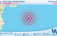 Sicilia: scossa di terremoto magnitudo 2.9 nel Mar Ionio Meridionale (MARE)