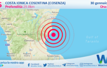 Sicilia: scossa di terremoto magnitudo 2.5 nei pressi di Costa Ionica Cosentina (Cosenza)