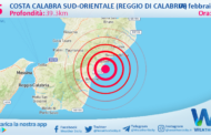 Sicilia: scossa di terremoto magnitudo 2.5 nei pressi di Costa Calabra sud-orientale (Reggio di Calabria)