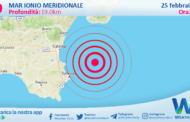 Sicilia: scossa di terremoto magnitudo 2.9 nel Mar Ionio Meridionale (MARE)