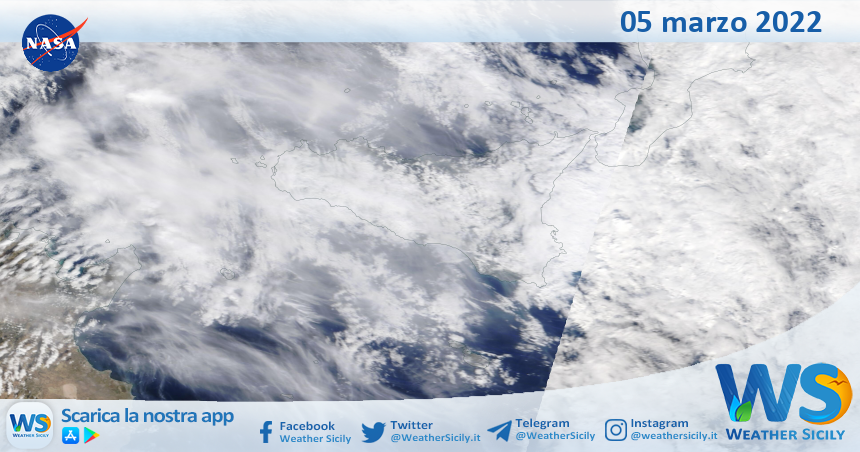 Sicilia: immagine satellitare Nasa di sabato 05 marzo 2022