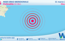 Sicilia: scossa di terremoto magnitudo 2.6 nel Mar Ionio Meridionale (MARE)