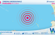 Scossa di terremoto magnitudo 4.0 nel Tirreno Meridionale (MARE)