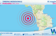 Scossa di terremoto magnitudo 3.1 nel Tirreno Meridionale (MARE)