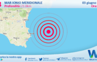 Scossa di terremoto magnitudo 2.8 nel Mar Ionio Meridionale (MARE)