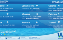 Sicilia: condizioni meteo-marine previste per giovedì 07 luglio 2022