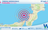 Scossa di terremoto magnitudo 2.6 nel Tirreno Meridionale (MARE)