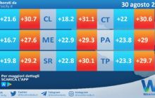 Temperature previste per martedì 30 agosto 2022 in Sicilia