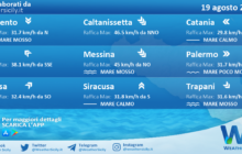 Sicilia: condizioni meteo-marine previste per venerdì 19 agosto 2022