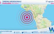 Scossa di terremoto magnitudo 2.5 nel Tirreno Meridionale (MARE)