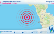 Scossa di terremoto magnitudo 2.5 nel Tirreno Meridionale (MARE)