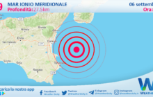 Scossa di terremoto magnitudo 2.9 nel Mar Ionio Meridionale (MARE)