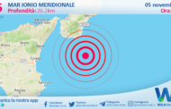 Scossa di terremoto magnitudo 2.6 nel Mar Ionio Meridionale (MARE)