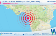 Scossa di terremoto magnitudo 2.6 nei pressi di Golfo di Policastro (Salerno, Potenza)