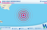 Scossa di terremoto magnitudo 2.9 nel Mar Ionio Meridionale (MARE)