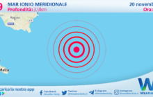 Scossa di terremoto magnitudo 2.9 nel Mar Ionio Meridionale (MARE)