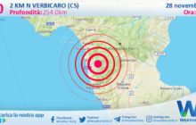 Scossa di terremoto magnitudo 3.0 nei pressi di Verbicaro (CS)