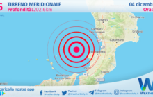 Scossa di terremoto magnitudo 2.6 nel Tirreno Meridionale (MARE)