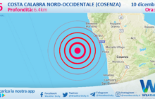 Scossa di terremoto magnitudo 2.6 nei pressi di Costa Calabra nord-occidentale (Cosenza)