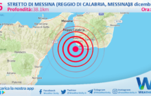 Scossa di terremoto magnitudo 2.6 nei pressi di Stretto di Messina (Reggio di Calabria, Messina)