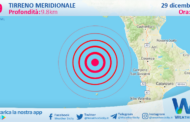 Scossa di terremoto magnitudo 2.9 nel Tirreno Meridionale (MARE)