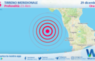 Scossa di terremoto magnitudo 2.6 nel Tirreno Meridionale (MARE)