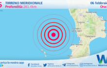 Scossa di terremoto magnitudo 2.6 nel Tirreno Meridionale (MARE)