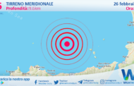 Scossa di terremoto magnitudo 2.6 nel Tirreno Meridionale (MARE)