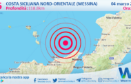 Scossa di terremoto magnitudo 2.6 nei pressi di Costa Siciliana nord-orientale (Messina)