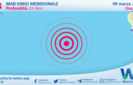 Scossa di terremoto magnitudo 4.3 nel Mar Ionio Meridionale (MARE)