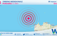 Scossa di terremoto magnitudo 2.8 nel Tirreno Meridionale (MARE)