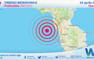 Scossa di terremoto magnitudo 2.7 nel Tirreno Meridionale (MARE)