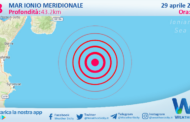 Scossa di terremoto magnitudo 2.8 nel Mar Ionio Meridionale (MARE)