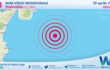 Scossa di terremoto magnitudo 2.8 nel Mar Ionio Meridionale (MARE)