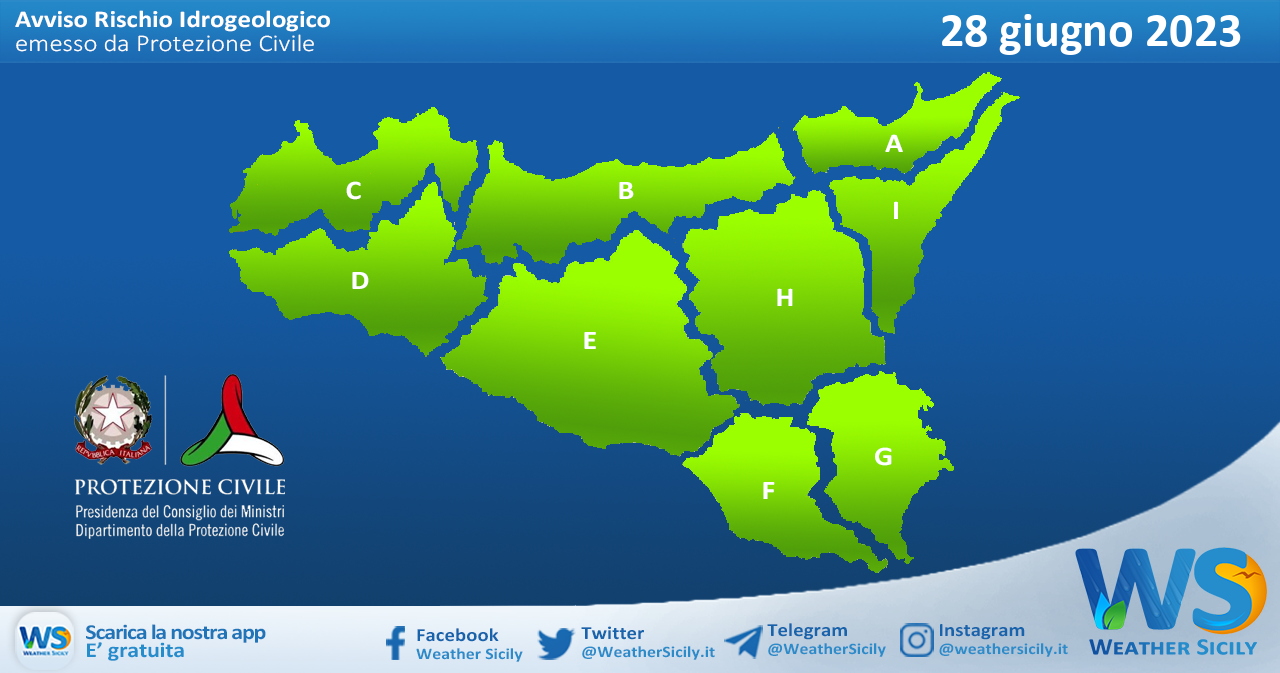 Meteo Sicilia: bollettino di allerta meteo per domani, mercoledì 28 giugno 2023